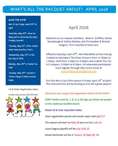 April 2018 Newsletter